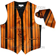 New Men's Tuxedo Vest Waistcoat Stripes Necktie prom wedding party Black Gold