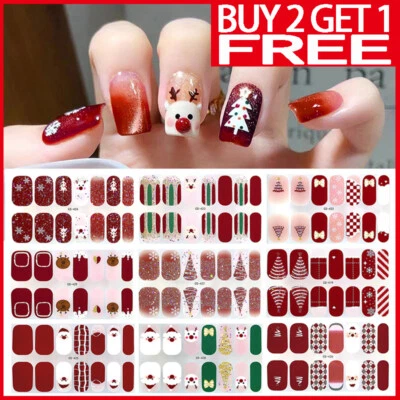 Christmas Nail Stickers Semi Cured Gel Nail Stickers UV Lamp Required Gel Wraps