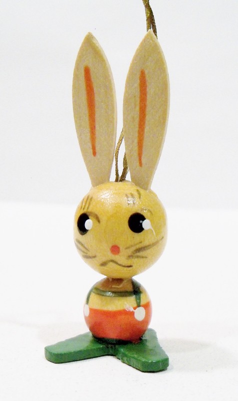 Erzgebirge Style Italy Bunny Rabbit Miniature Wooden Wood Vntg Easter Ornament