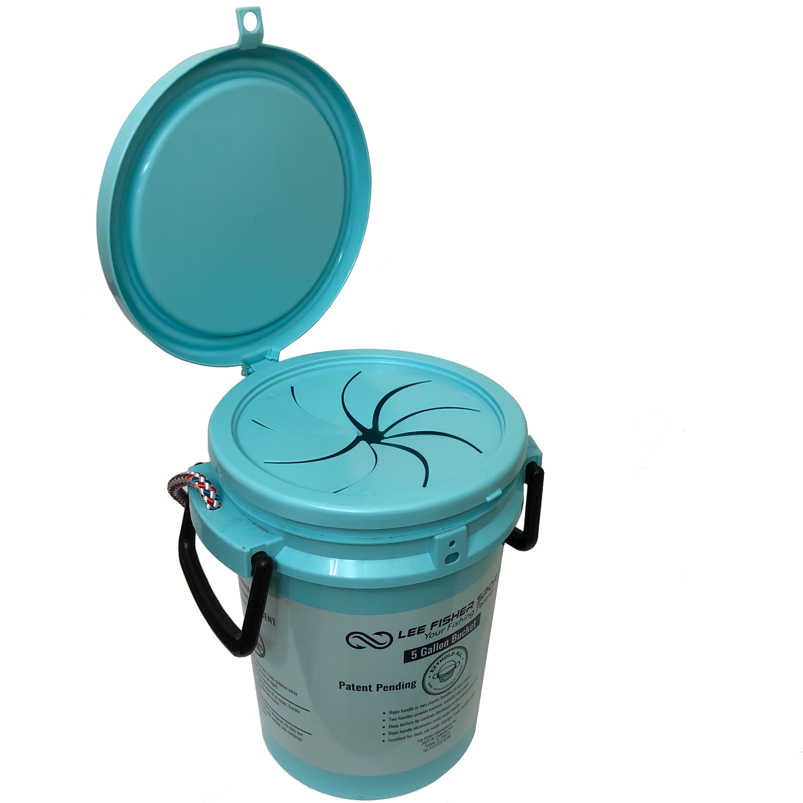 Trash Can with lid, cover and 5 gallon rope bucket- Aqua-image