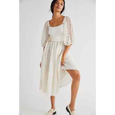 white crochet long sleeve midi dress Reve Crochet Flare Sleeve Maxi Dress
