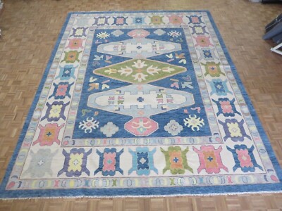 Oversized 12x15 Oushak Rug, Blue And Gray 9x12 Turkish knots rug 100 % Wool Rug