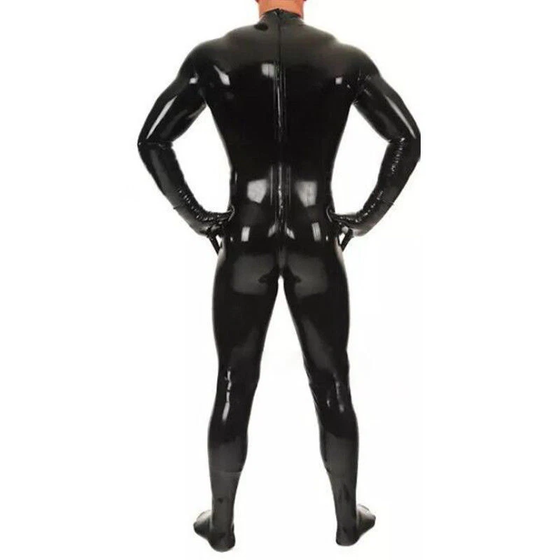 Latex Catsuit without Hood Back Zipper Rubber Bodysuit Party Club Wear Costume - Image 2 of 2
