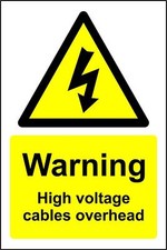  Warning sign Danger high voltage cables overhead Safety sign 