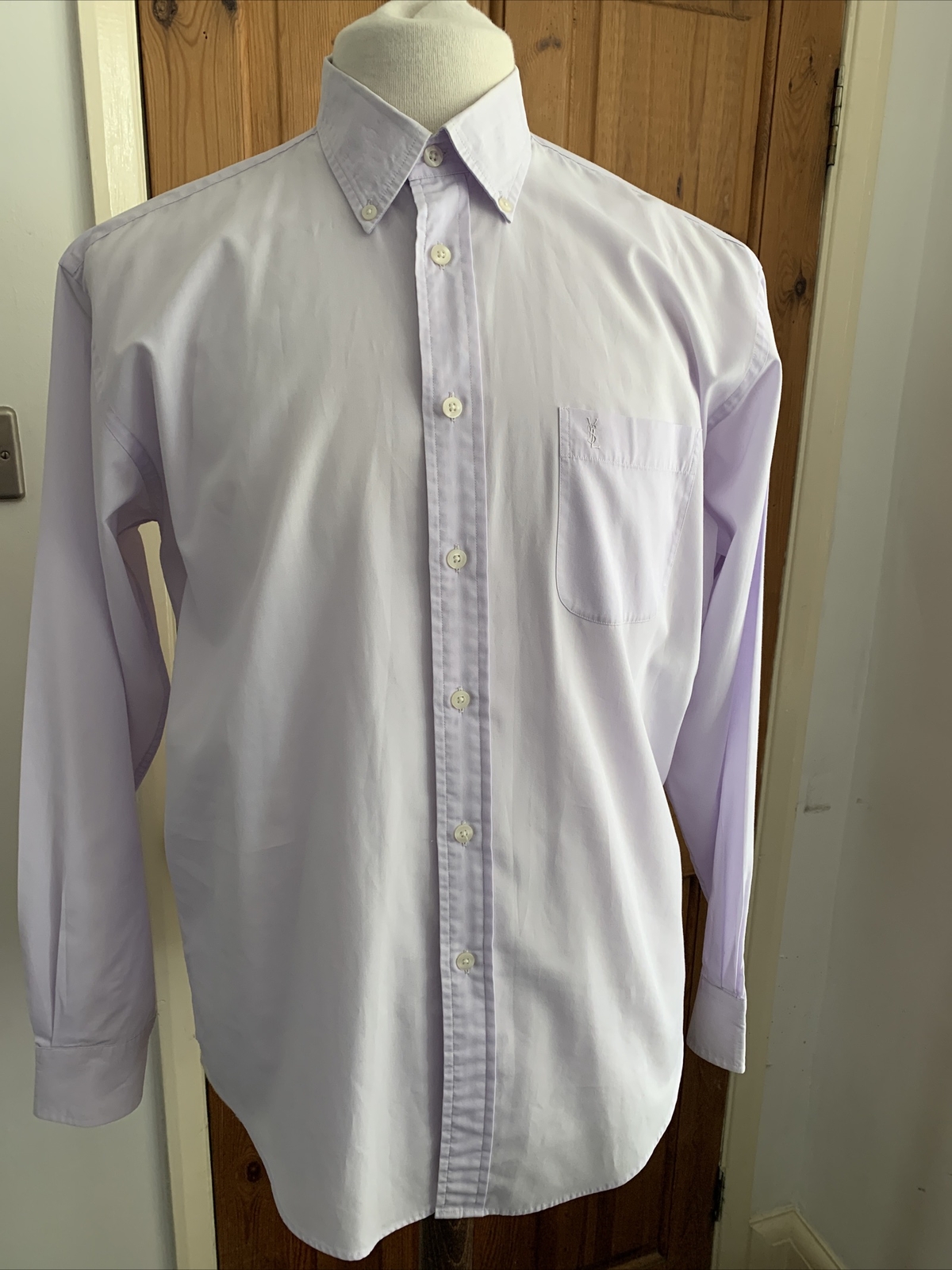 YSL Party Wedding Shirt Yves Saint Laurent Pale Lilac Long Sleeve 40 41. 16 #*6
