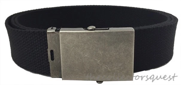 JAEGER CUSTOMS 1.5" GUNMETAL SQ 62" INCH BLACK CANVAS MILITARY WEB BELT BUCKLE