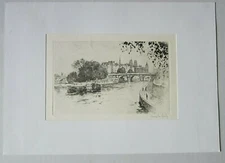 Vintage Henri Le Riche (French, 1868-1944) Signed Etching NOTRE DAME with BRIDGE