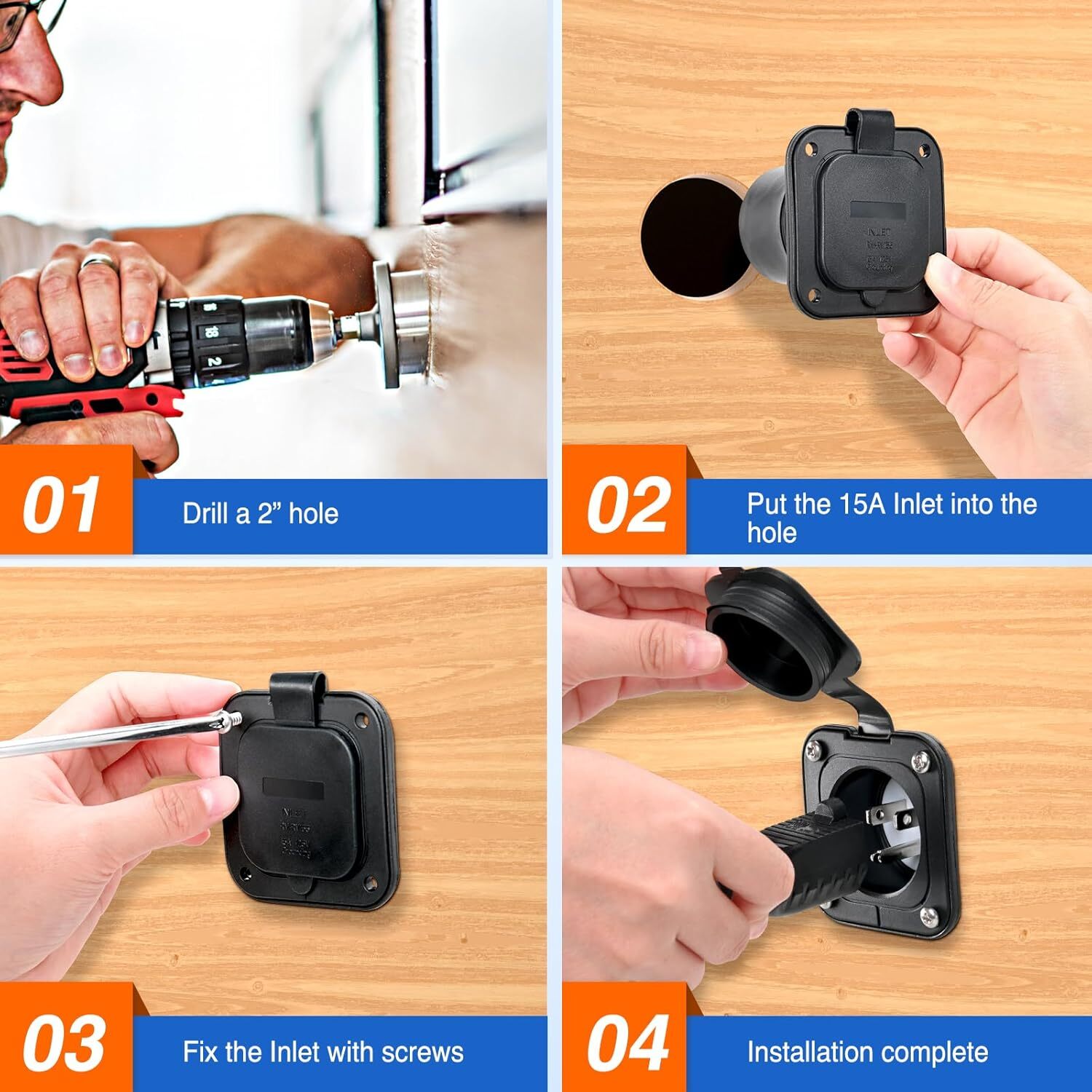 Nilight 15 AMP RV Power Flanged Inlet 125V AC Port Shore Receptacle with Cord