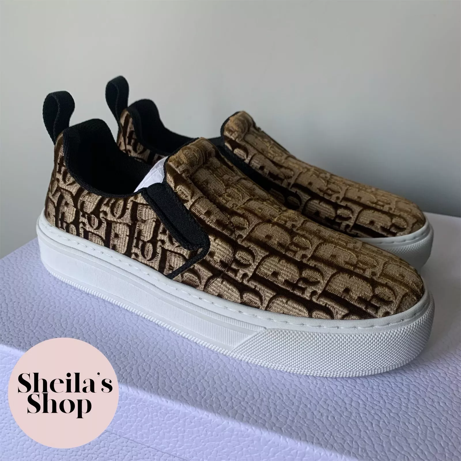 Baskets à enfiler logo oblique Christian Dior bronze solaire velours taille 36,5 neuves dans leur boîte
