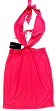 FASHION NOVA Stretch SEXY Pink IBIZA Halter Mini Clubbing Dress Small new NWT