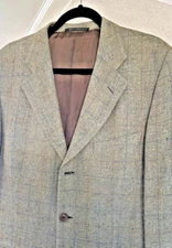 COOL ERMENEGILDO ZEGNA SWITZERLAND SOFT LINEN BLEND GREY/BLUE WINDOWPANE BLAZER