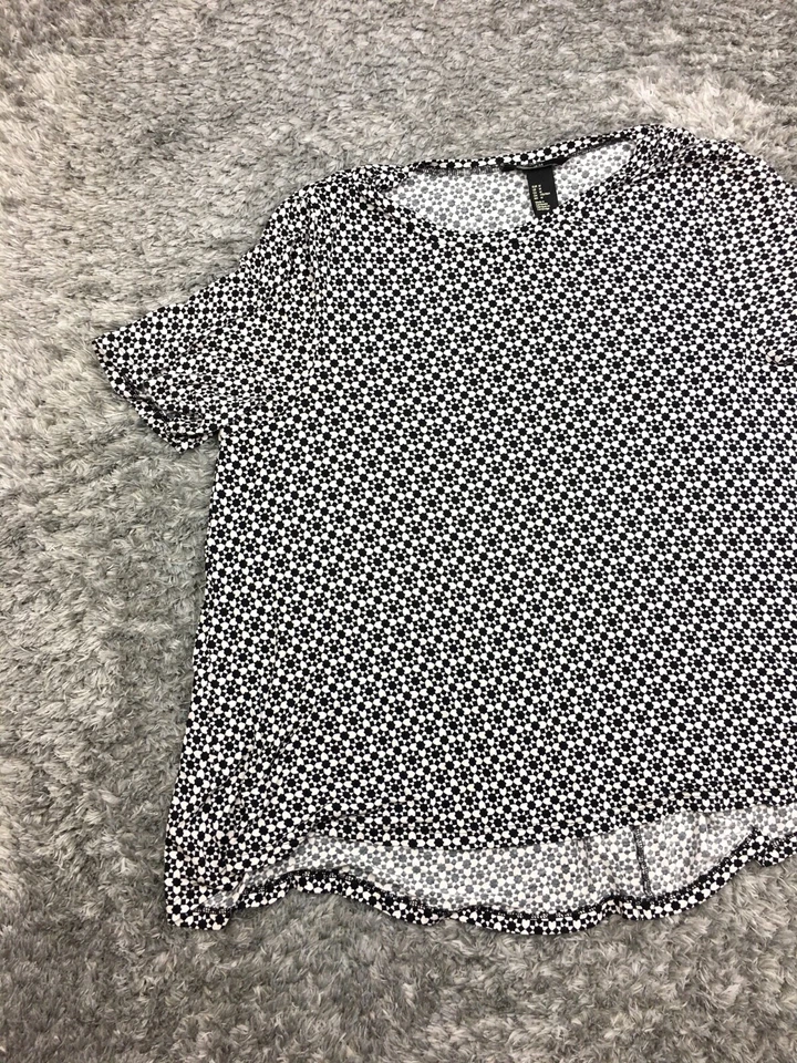 H & M коротким рукавом туника блузка женщин размер средний черный белый верхний узор - Изображение 3 из 4