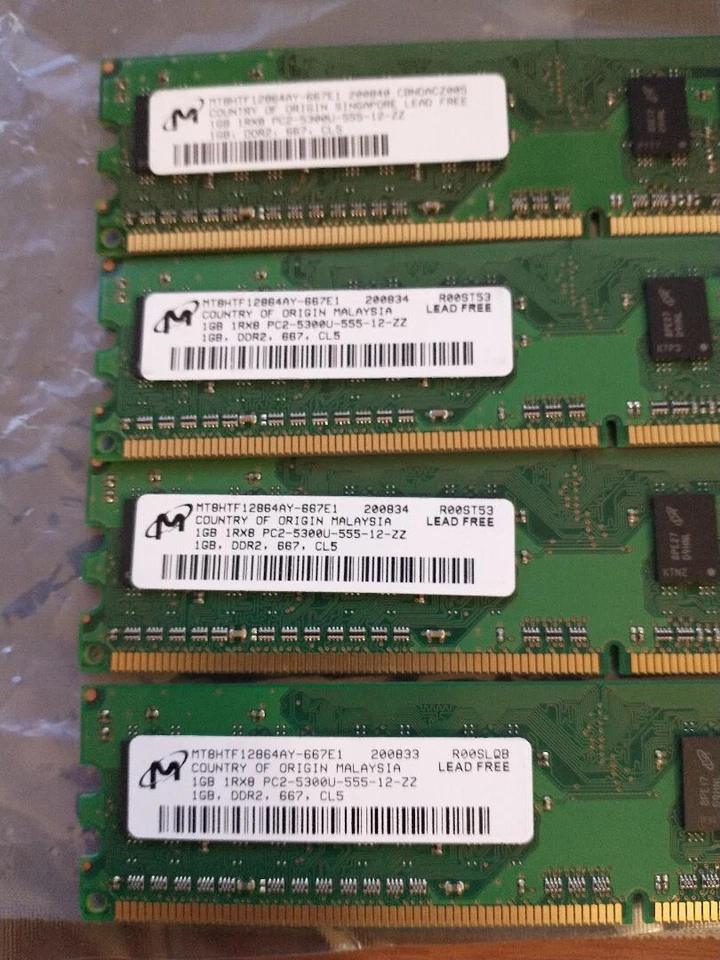 4GB 4x1GB MT8HTF12864AY-667E1 Micron 1GB PC2-5300 DDR2-667MHz non-ECC Unbuffered - Image 2 of 2