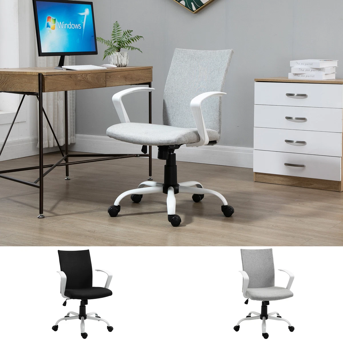 Office Chair Linen Swivel Computer Desk Chair Home Study Task