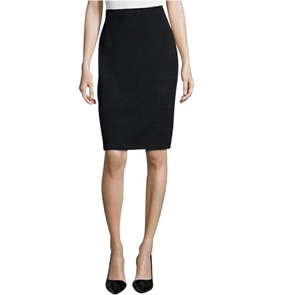 St John Basics Santana Knit Skirt Pencil Straight Black Wool Blend