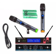 2-Channel Wireless UHF Microphone System Handheld Church Microphones Studio Mic
