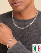 Real Solid 925 Italian Sterling Silver Miami Chain 16-22Inch 4-5MM Lobster Clasp