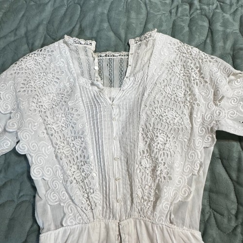 XS Antique Victorian Petticoat Underdress Slip Edwardian Lace White Short Sleeve - Picture 15 of 17