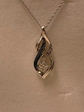 LAST1*SUPERB* Kay Jewelers Sterling Silver Blue & White 7 Diamond Weave Necklace