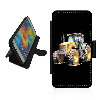 Traktor Handy Hülle Wallet Flip Cover für iPhone Samsung TRA3 Gelb Bauer