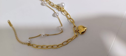 Stainless Steel Pearl Inlaid Heart Bracelet Elegant Girls Jewelry Birthday party - Picture 2 of 4