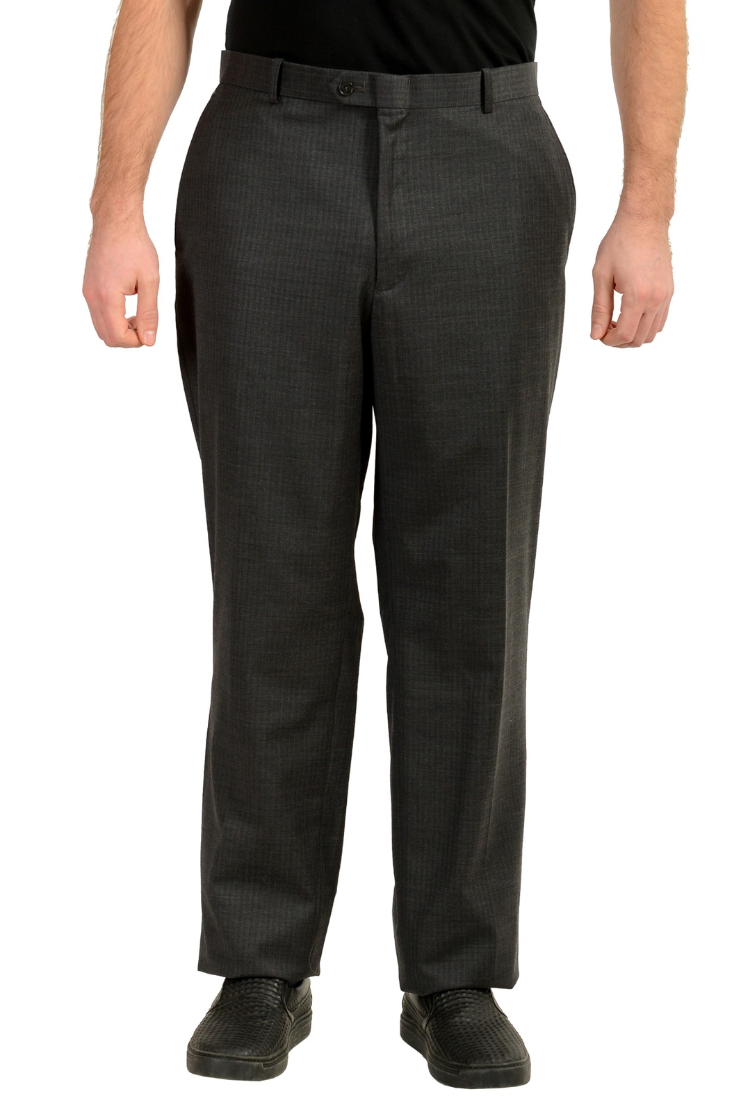 Alfani Mens Slim Fit Gray Wool Striped Flat Front Dress Pants US 40 IT 56 5690₽