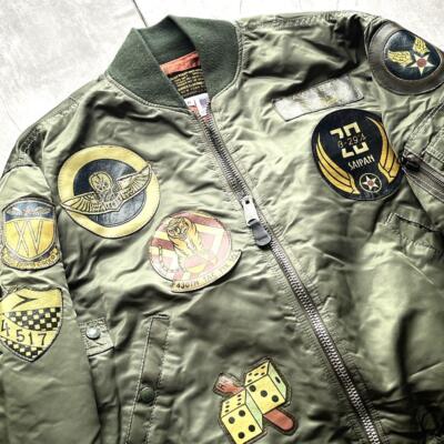 Avirex MA1 Top Gun Flight Jacket Khaki Orange Nylon Shell Vintage