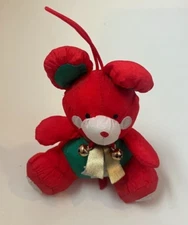 Stuffins Vintage 90s Teddy Bear Christmas Tree Ornament Bells Mini Nylon Toy Red
