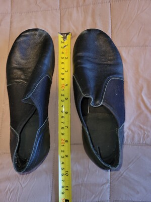 Black Leather Slip on Split Sole Jazz Shoes - US 8 - Unbranded