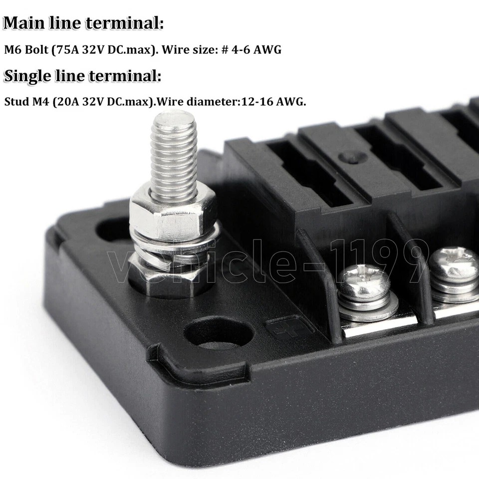 Kit de bloque de caja de fusibles universal con fusibles de hoja ATC/ATO (5A-20A) para coche barco RV Foto 4 de 4