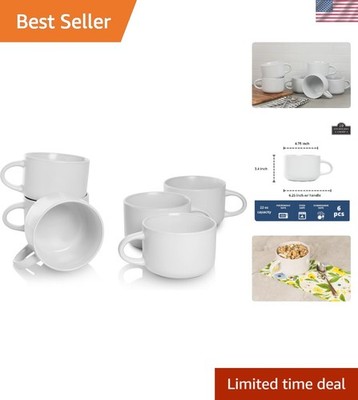 Modern 22 oz Matte White Oversized Mugs - Set of 6 for Stylish Entertaining