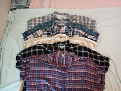 LOT women's shirts xxl 2xl button up short sleeved casual plaid flannel
