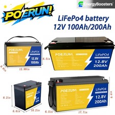 200Ah 100Ah 12V LiFePO4 Lithium Battery Deep Cycle for Solar Off-Grid  Charger