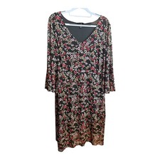 Allison Brittney Petite L Blk Floral Mesh Dress Bell Sleeve Whimsigoth Romantic
