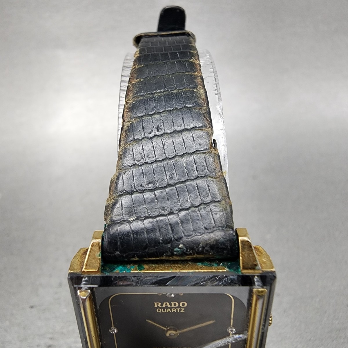 Rado Florence Tank Watch Women 24mm Black Dial Gold Tone Rectangle