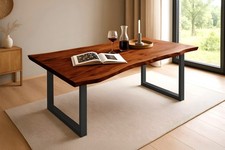 Esstisch Baumkante massiv Akazie nussbaum 120 x 80 schwarz QUINN