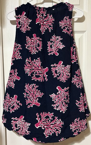 Blusa Escapada Living Azul Marino Rosa Coral Cuentas Borla Sin Mangas Mediana - Imagen 5 de 9