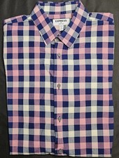 Mens Express Long Sleeve Extra Slim Plaid Button Up Shirt Sze Large 16 16 1/2