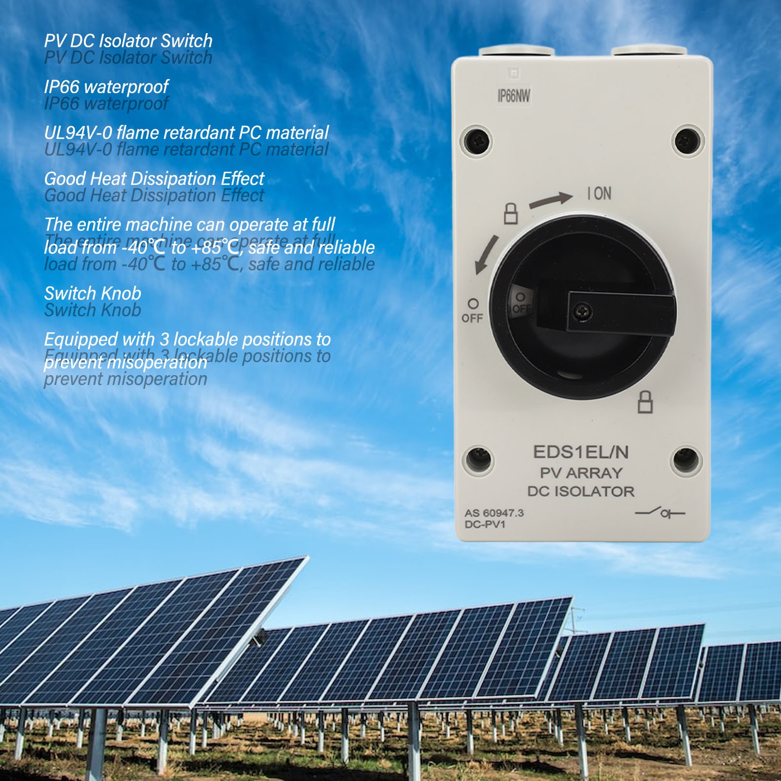 PV DC Isolator Switch 32A IP66 Waterproof Flame Retardant Photovoltaic Quick