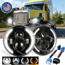 Pair 7 inch Round LED Headlights HI-Lo Beam For Freightliner Coronado 2001-2016