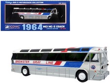 1964 MCI MC-5A Coach Bus "Brewster Gray Line" Silver with Blue and Red Stripes "