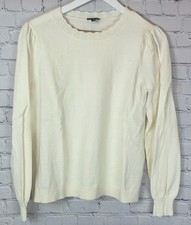 TALBOTS Women  s Cream Wool Blend Scalloped Edge Sweater Size Large Petite