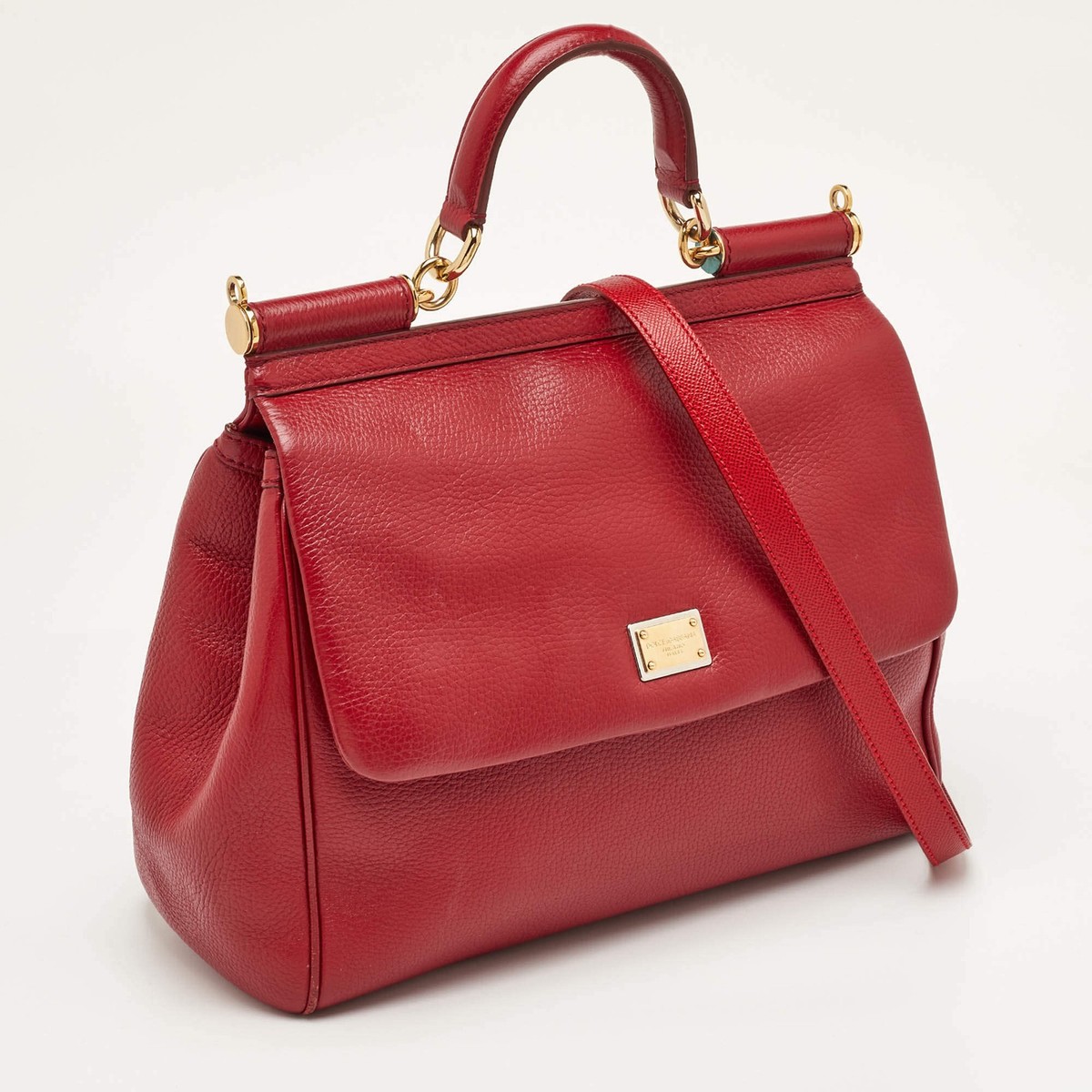 Dolce Gabbana Miss Sicily Large Red Leather Top Handle Bag | eBay