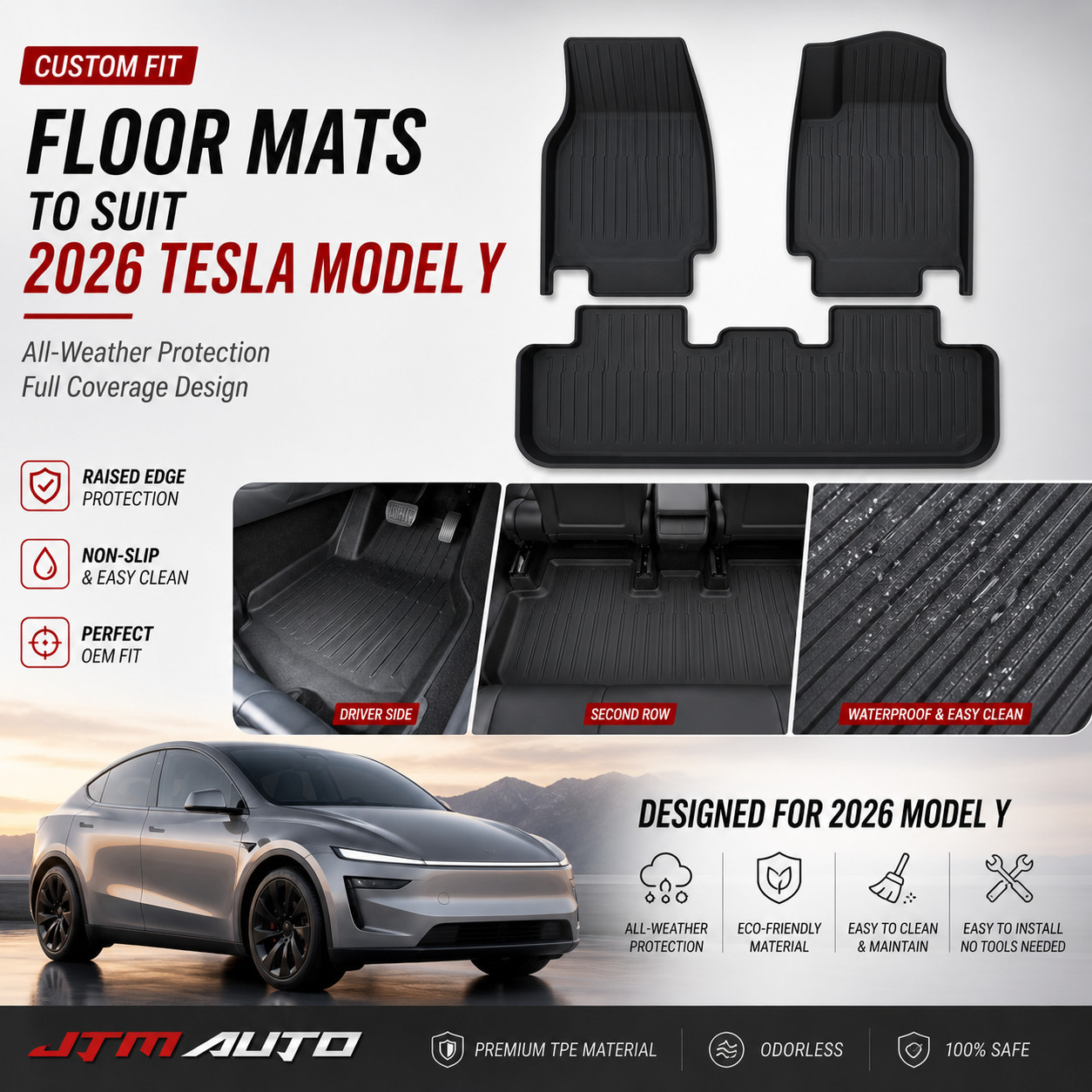UltraMat 3D TPV Heavy Duty All Weather Floor Mats for Tesla Model Y Juniper 25+