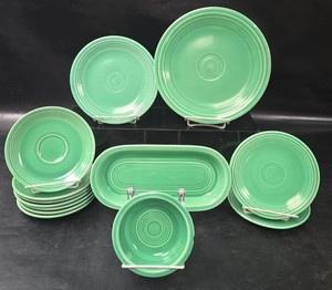 Vintage Fiestaware Original Light Green 13 Pc Lot - Platter, Bowl, Plates HLC