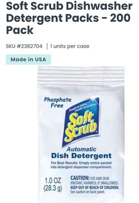 Soft Scrub 10006 1 oz. Automatic Dish Detergent Packet - (200/CT) New