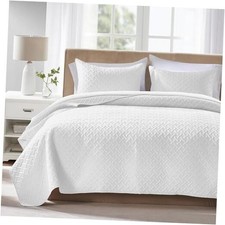 King Size Quilt Bedding Set Lightweight Bedspreads King/Cal 96"x110" White