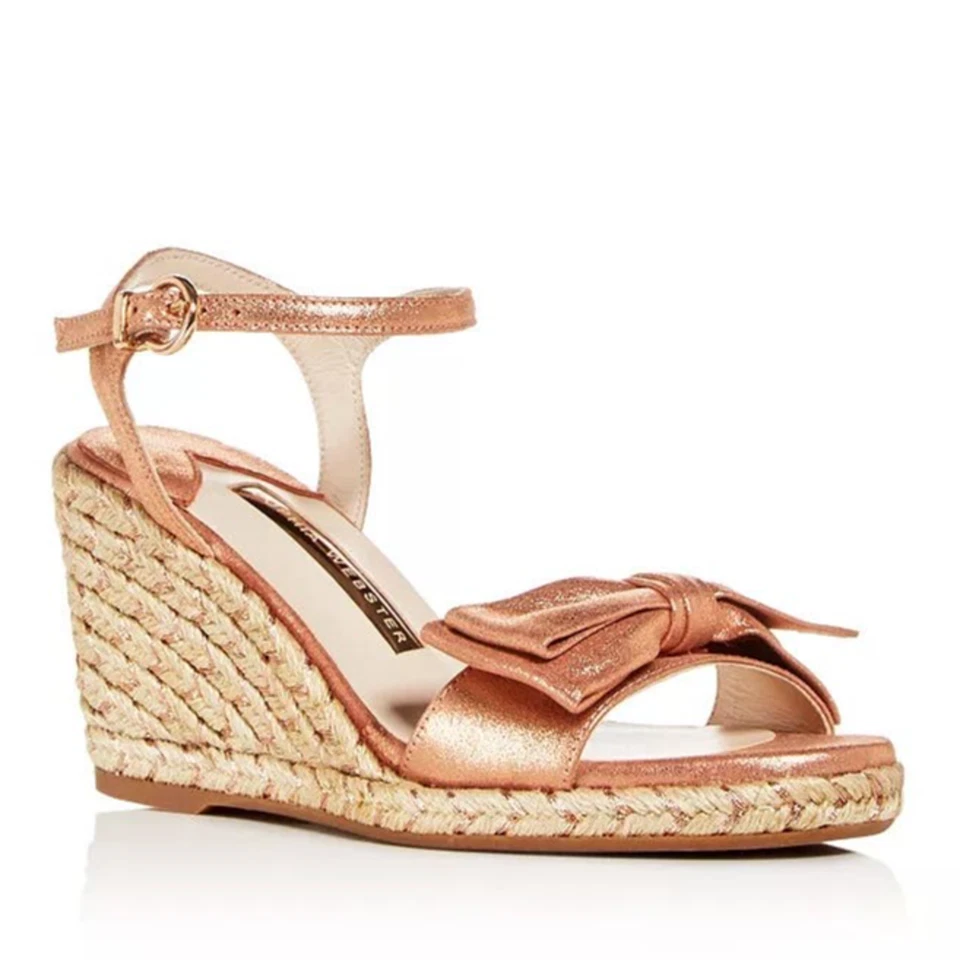 Sophia Webster Bonnie Wedge Espadrille Sandals Metallic Bow Sz 36 / 5.5 - Image 2 of 4