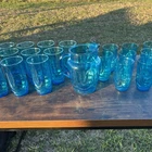 Vintage Glass Pitcher Tumbler Set Of 24 Anchor Hocking Colonial Tulip Laser Blue