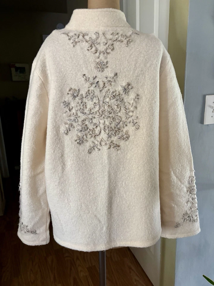 Chaqueta Suéter Coldwater Creek Crema Lana Bordada Victoriano De Colección Grande Foto 2 de 4